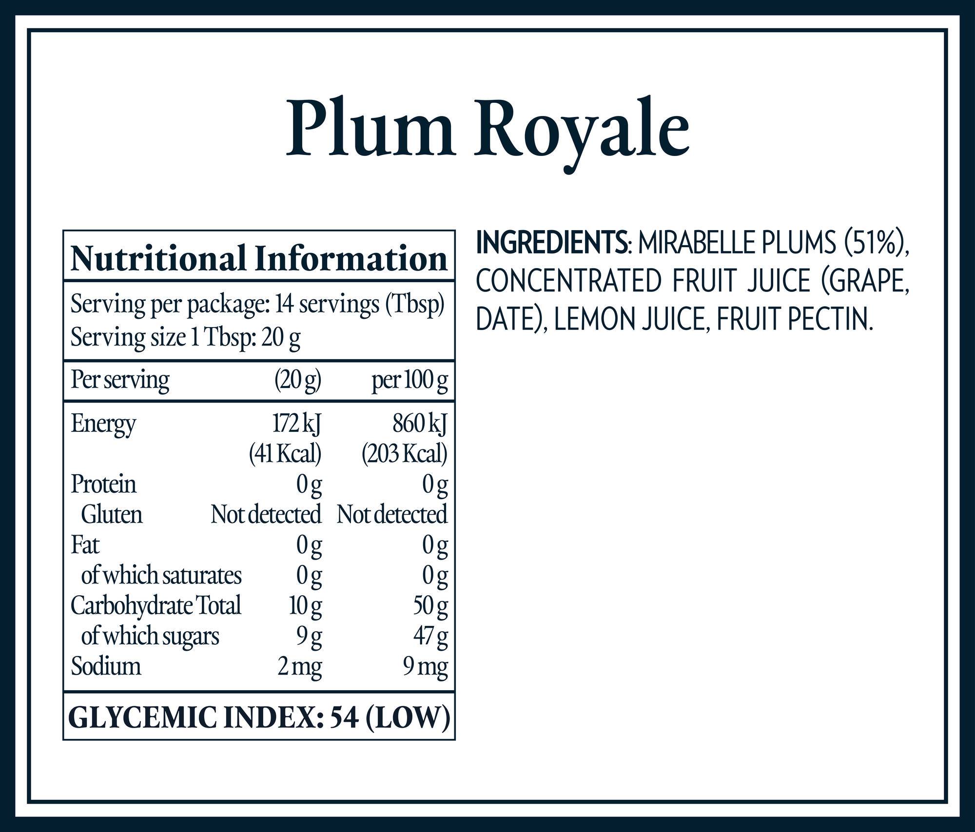 Plum Royale Nutrition Table